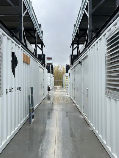 public energy power equipment in corrugated metal emplacements, outdoors